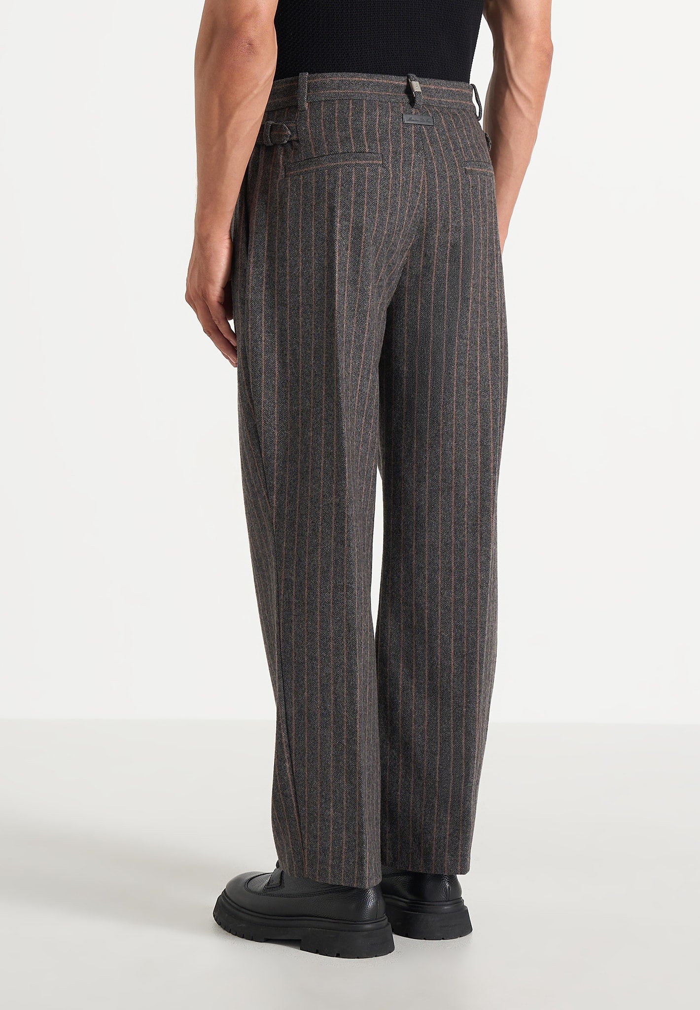 Pierre - Twin Pleat Wool Pinstripe Trousers - Grey