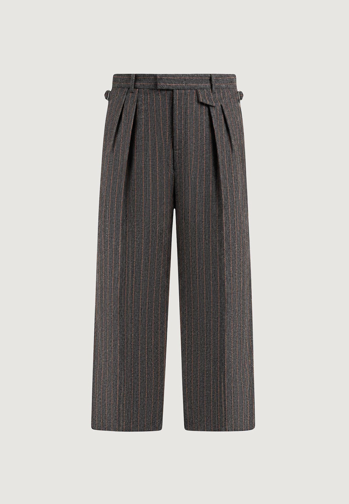 Pierre - Twin Pleat Wool Pinstripe Trousers - Grey