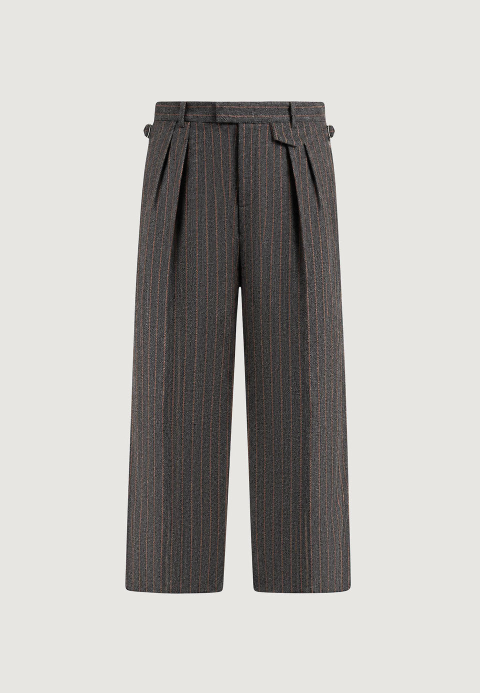Pierre - Twin Pleat Wool Pinstripe Trousers - Grey