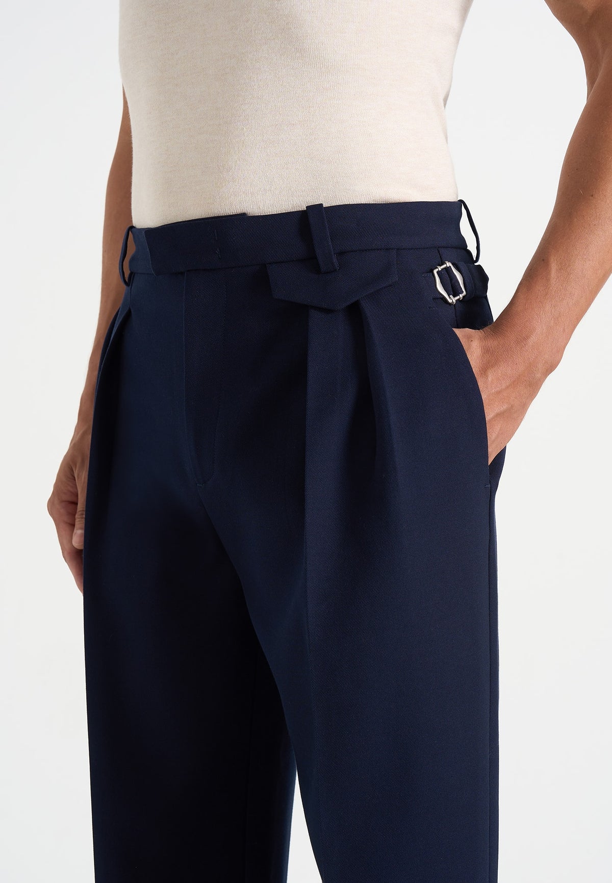 Pierre - Twin Pleat Tailored Trousers - Navy