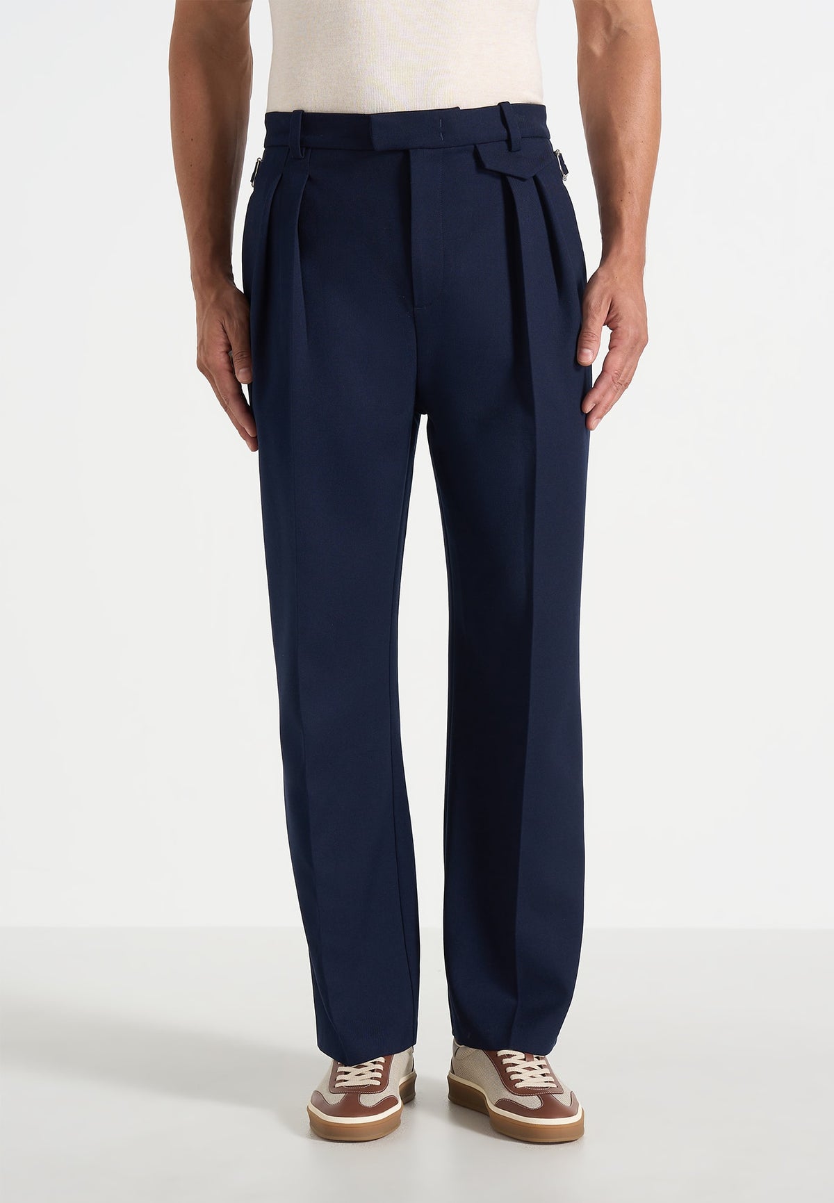 Pierre - Twin Pleat Tailored Trousers - Navy