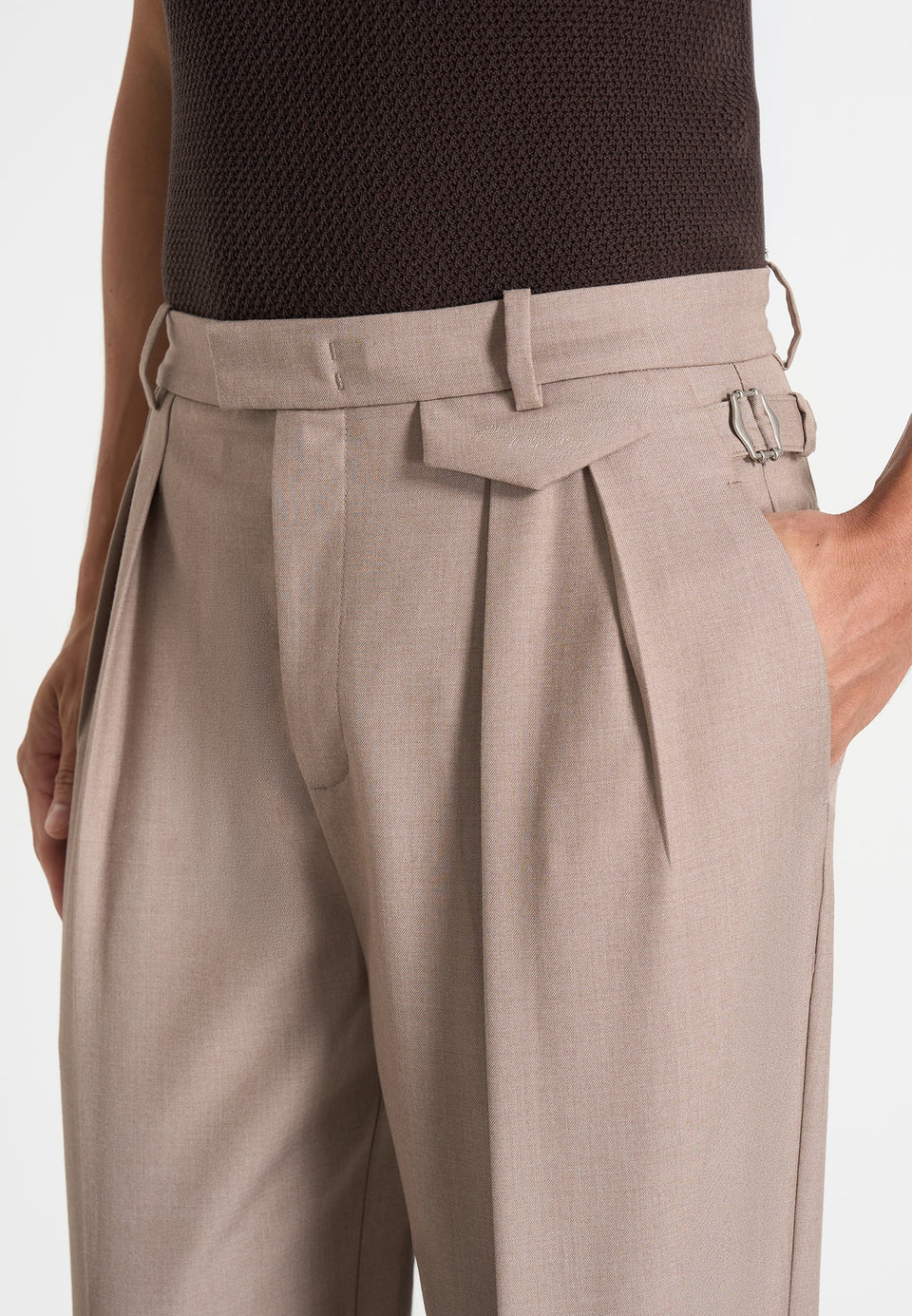 Pierre - Twin Pleat Tailored Trousers - Taupe