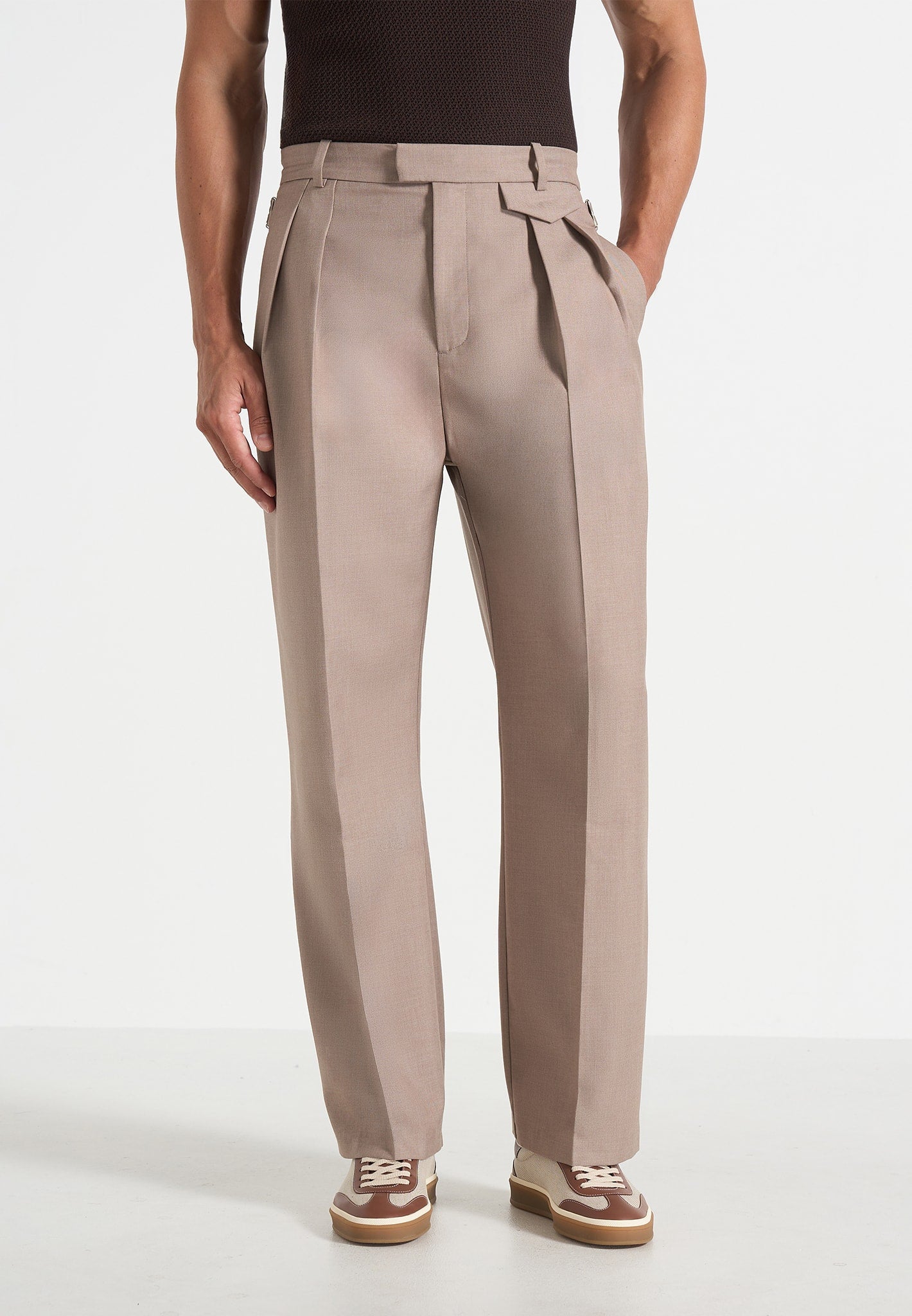 Pierre - Twin Pleat Tailored Trousers - Taupe