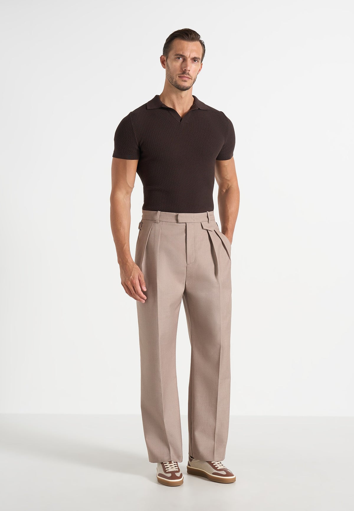 Pierre - Twin Pleat Tailored Trousers - Taupe