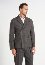Didier - Double Breasted Wool Pinstripe Suit Blazer - Grey