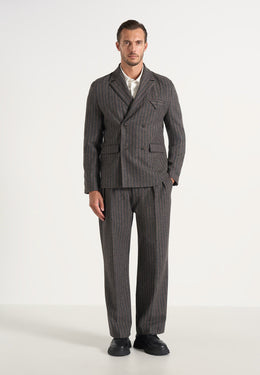 Didier - Double Breasted Wool Pinstripe Suit Blazer - Grey