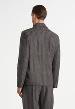 Didier - Double Breasted Wool Pinstripe Suit Blazer - Grey