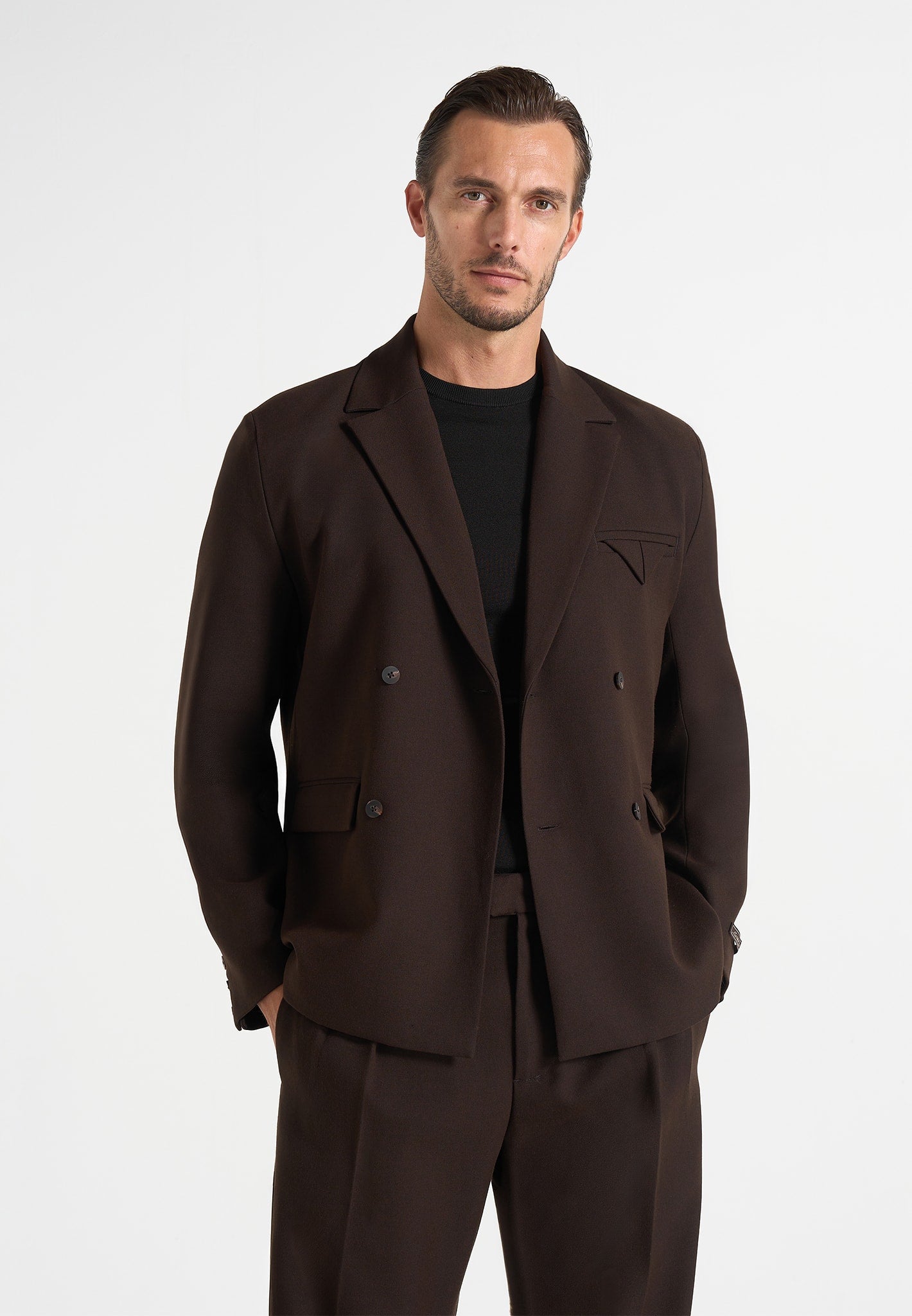 Didier - Double Breasted Tailored Wool-Blend Suit Blazer - Brown