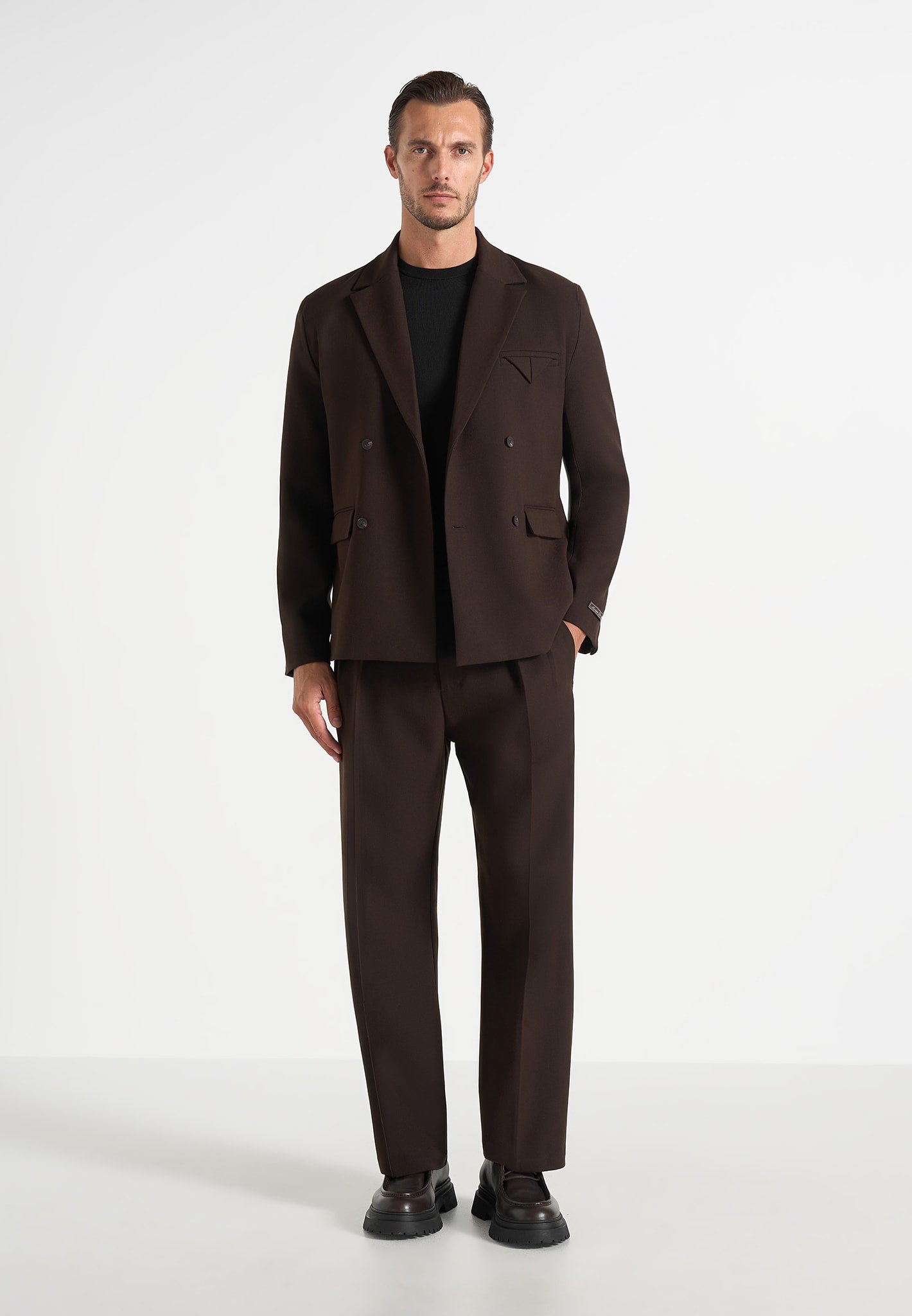 Didier - Double Breasted Tailored Wool-Blend Suit Blazer - Brown