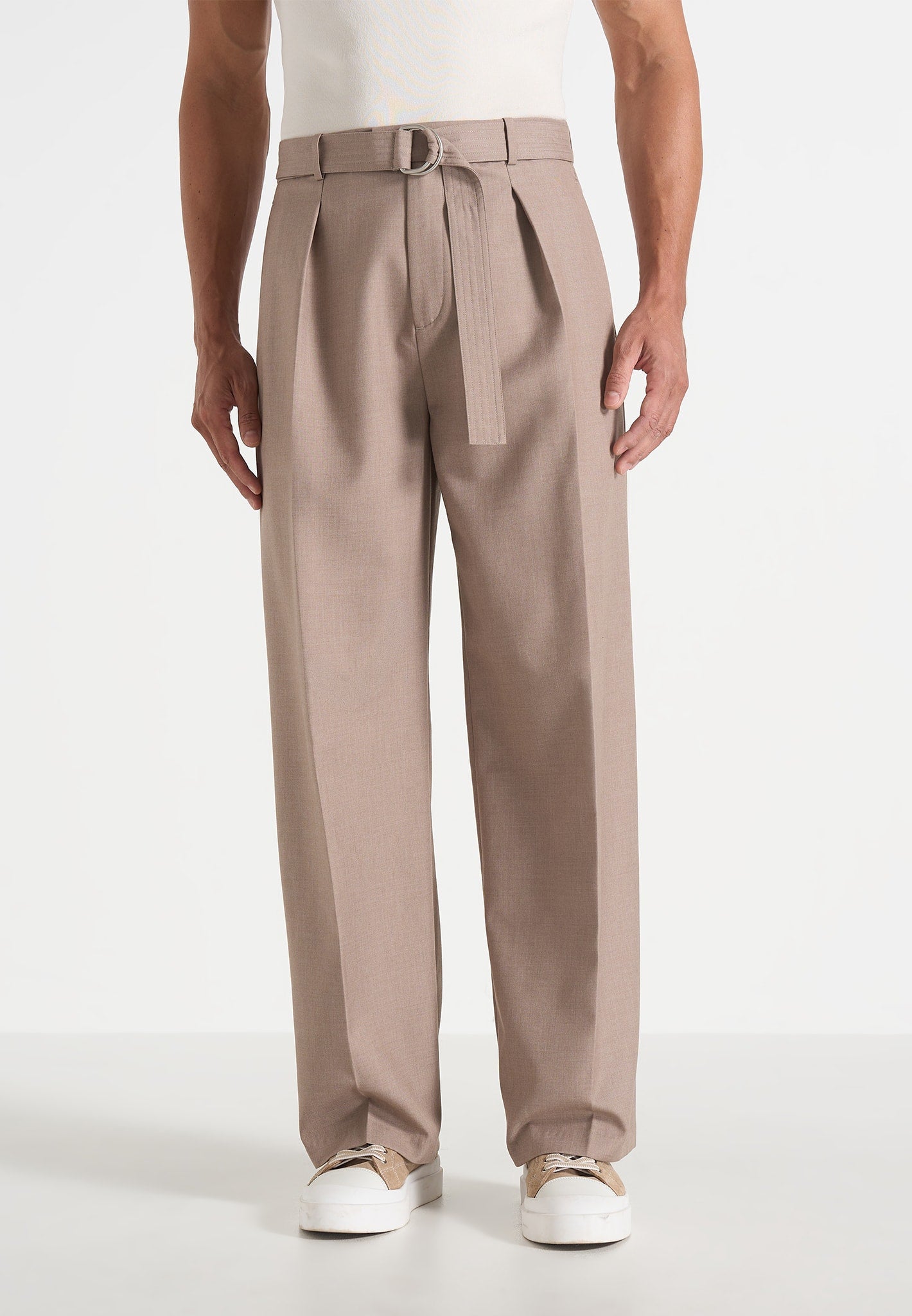 Loic - Wide Leg Tailored Trousers With Belt - Taupe