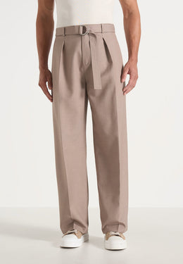 Loic - Wide Leg Tailored Trousers With Belt - Taupe