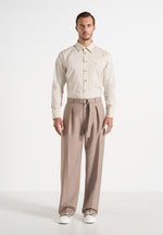 Loic - Wide Leg Tailored Trousers With Belt - Taupe
