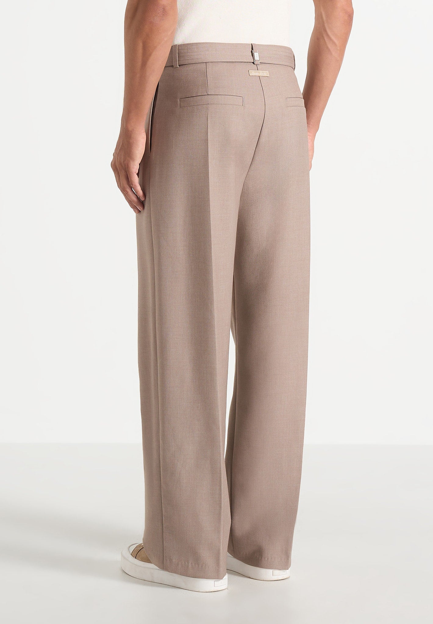 Loic - Wide Leg Tailored Trousers With Belt - Taupe