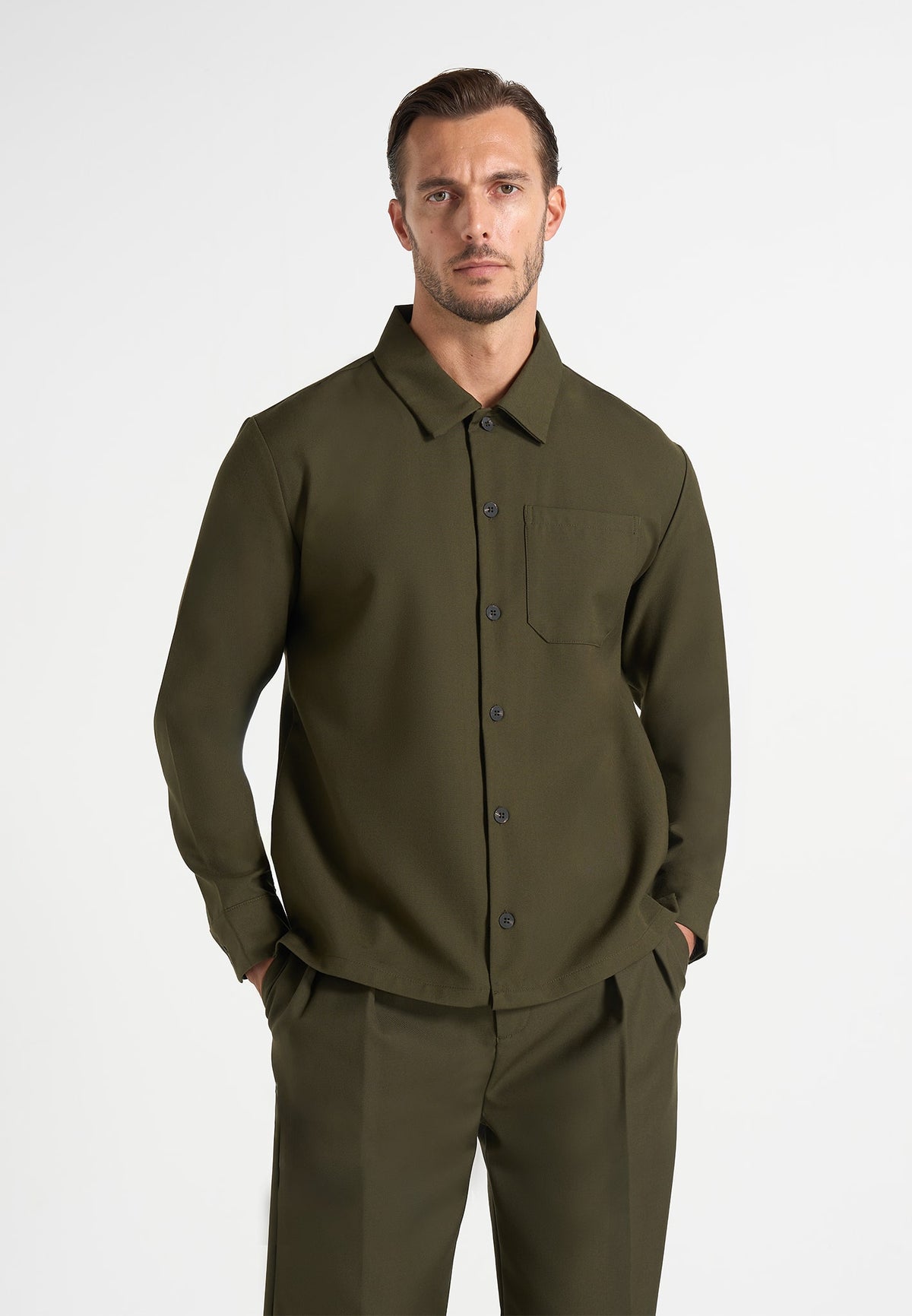 Valentin - Classic Tailored Long Sleeve Shirt - Olive