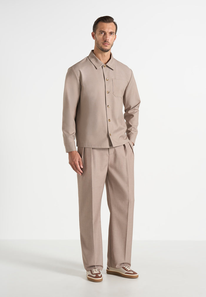 Valentin - Classic Tailored Long Sleeve Shirt - Taupe