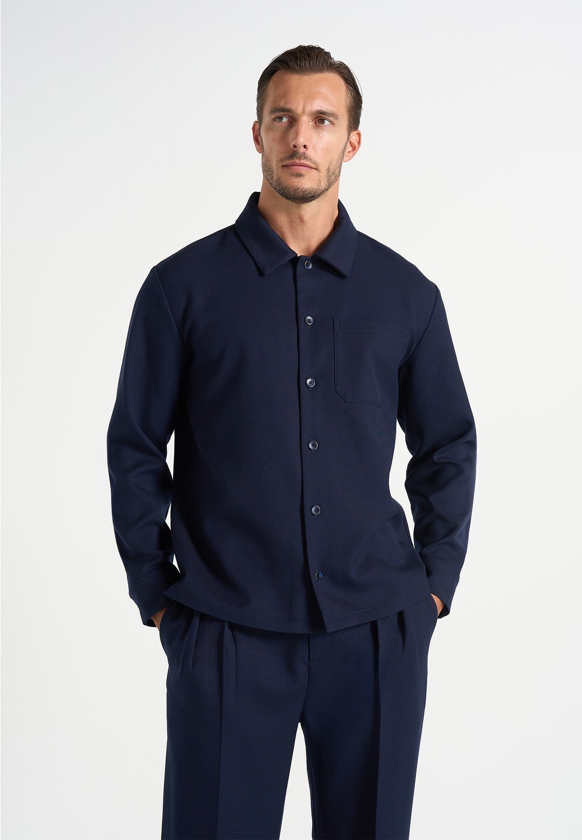 Valentin - Classic Tailored Long Sleeve Shirt - Navy