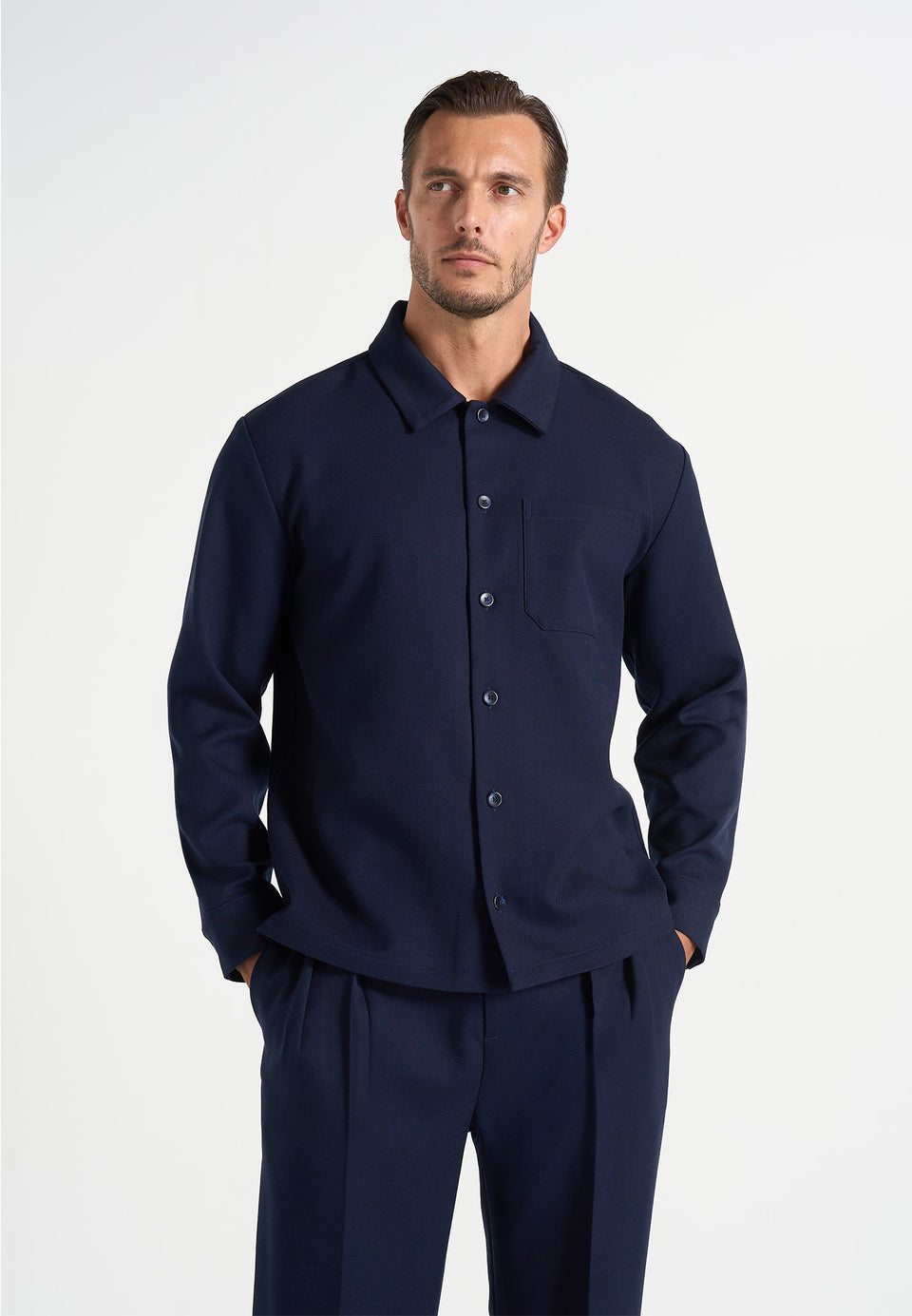 Valentin - Classic Tailored Long Sleeve Shirt - Navy
