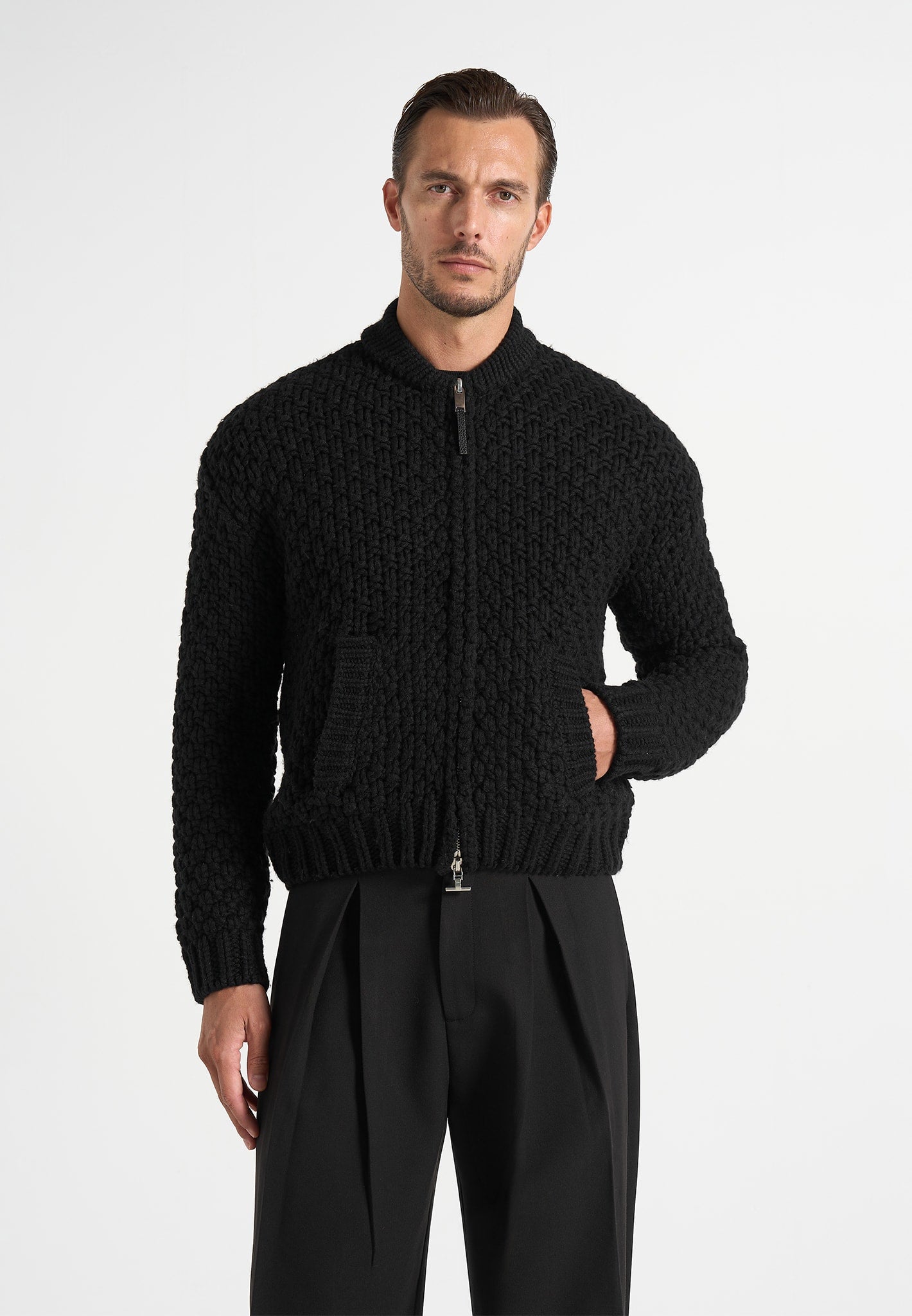 Darel - Wool Knit Bomber Jacket - Black