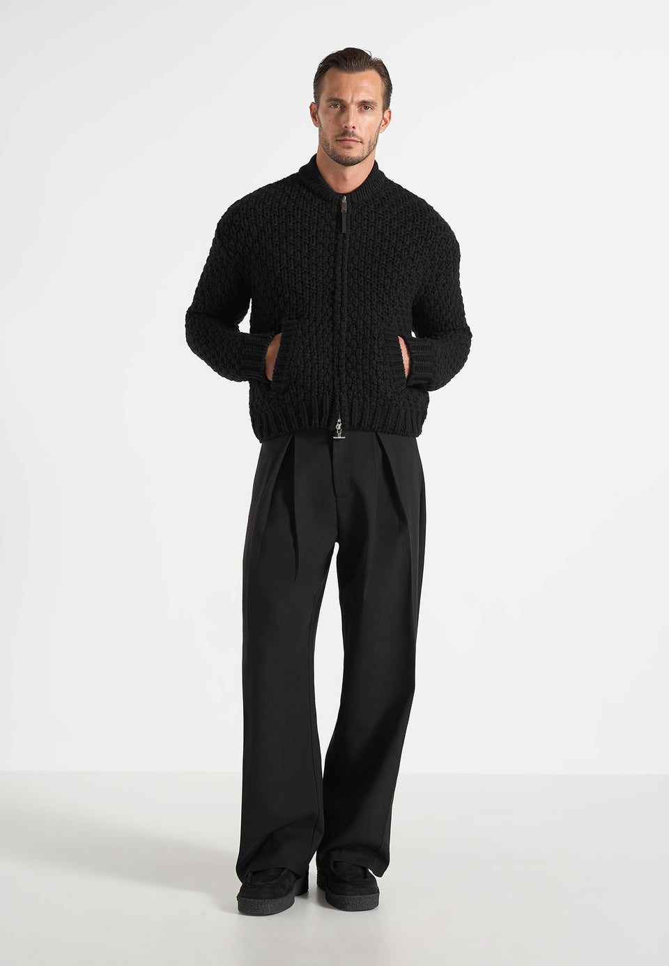 Darel - Wool Knit Bomber Jacket - Black