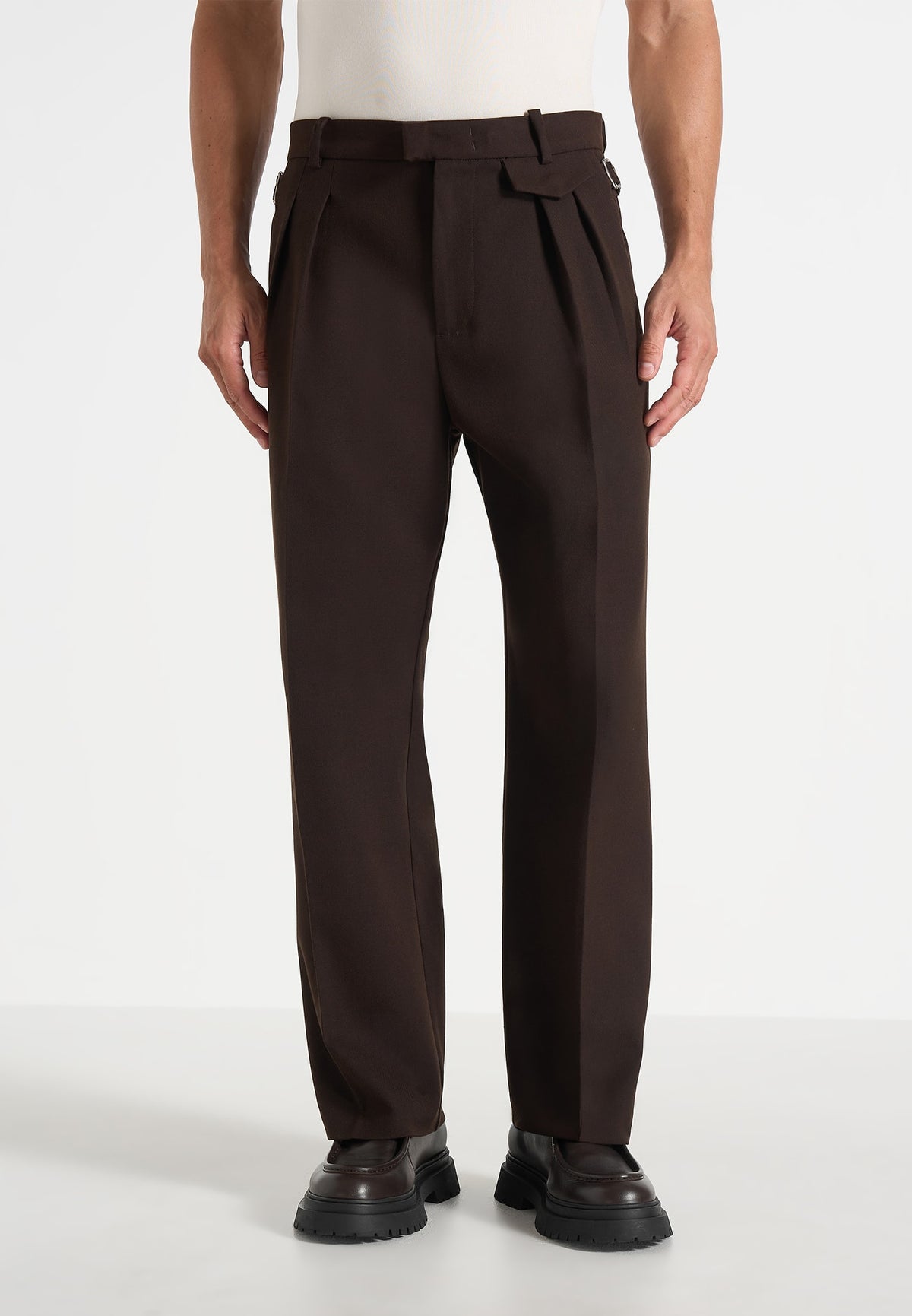 Pierre - Twin Pleat Tailored Wool-Blend Trousers - Brown