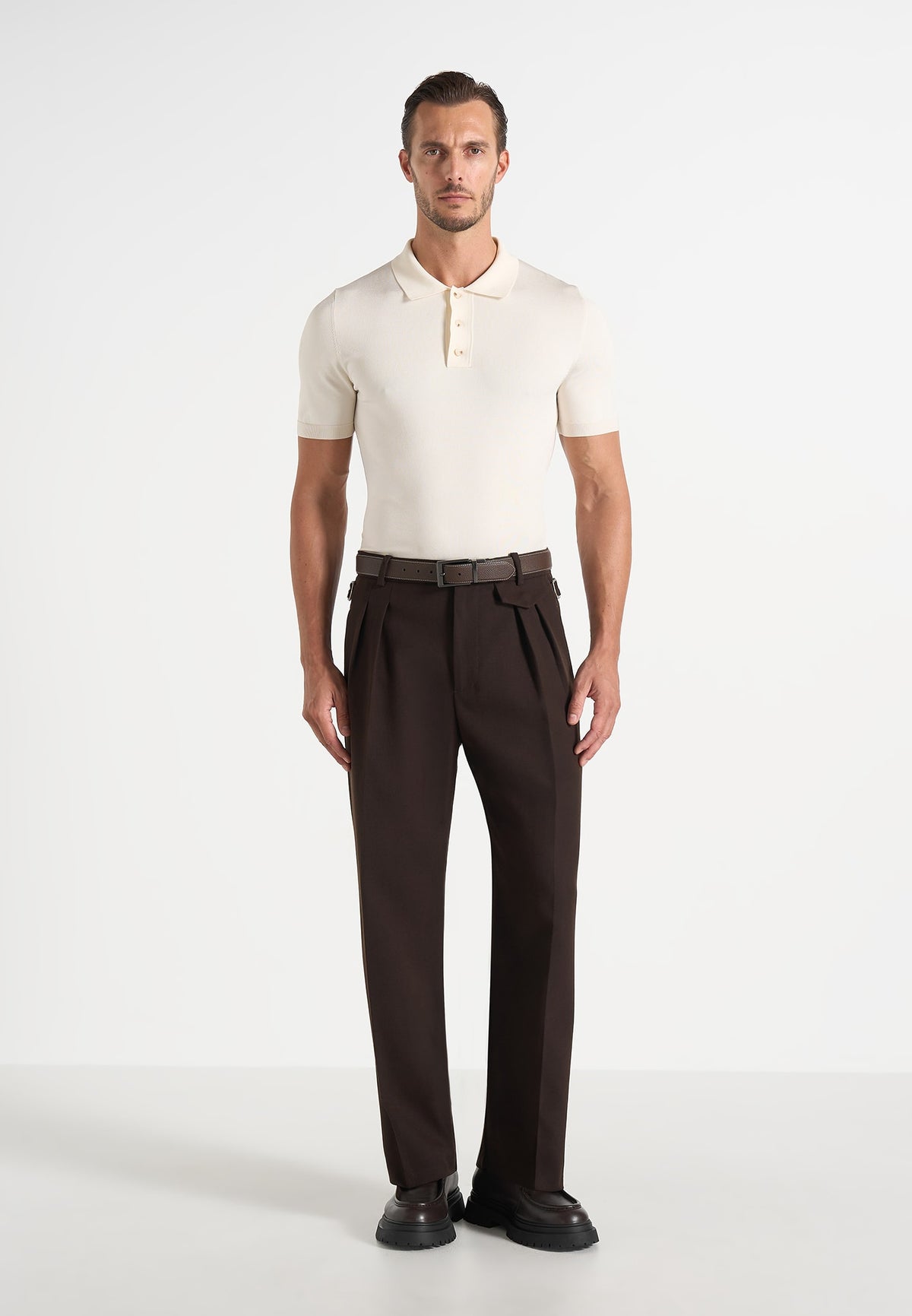 Pierre - Twin Pleat Tailored Wool-Blend Trousers - Brown