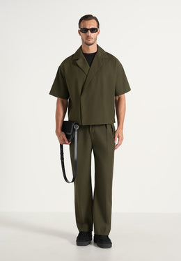 Abel - Boxy Twill Double Breasted Shirt - Olive