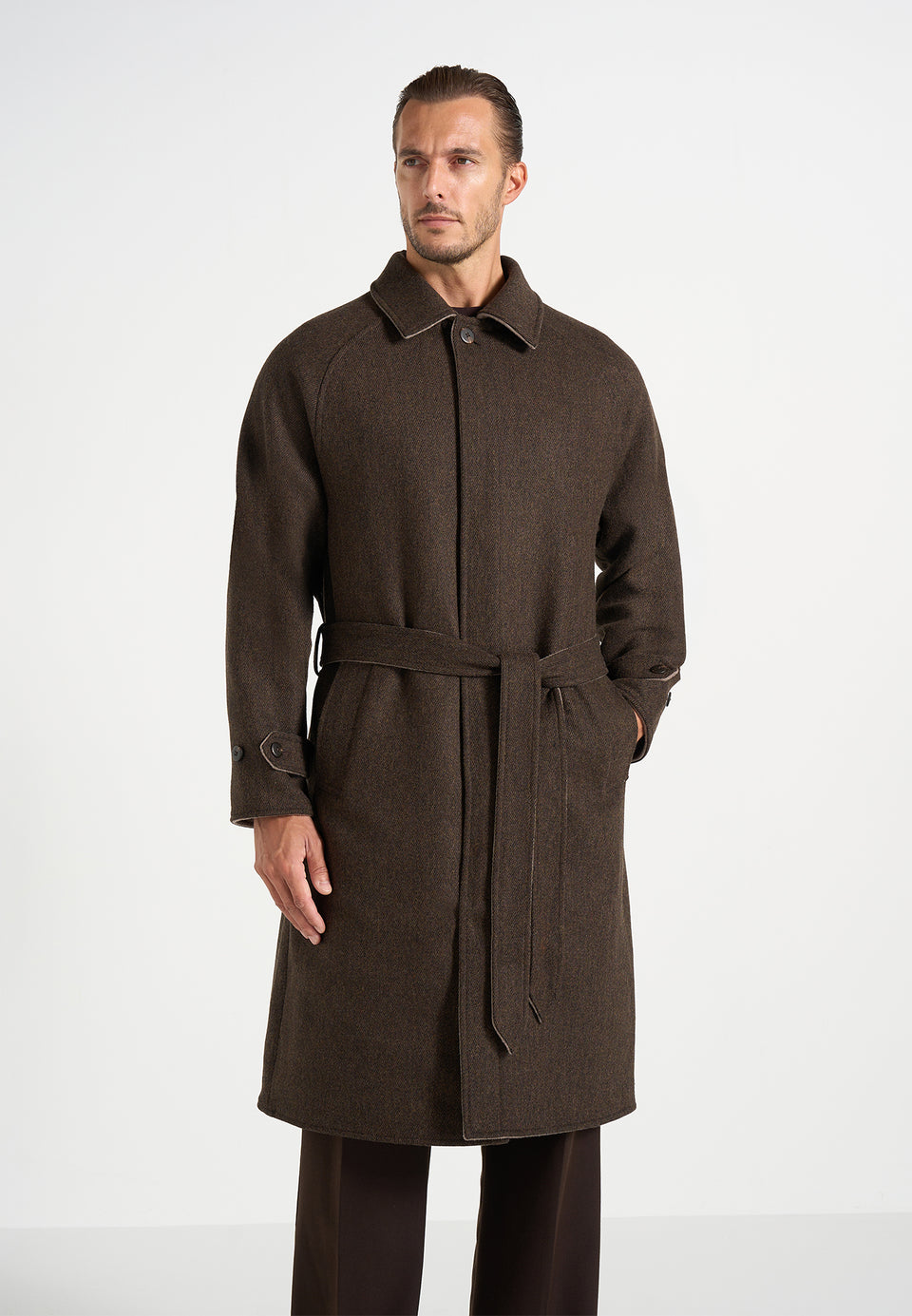 Alfie - Reversible Belted Wool-Blend Car Coat - Brown / Taupe