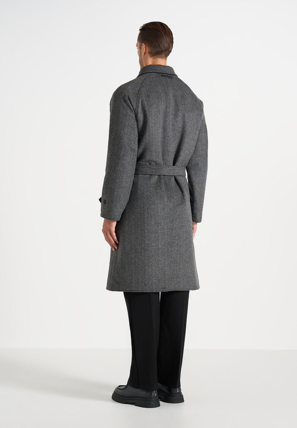 Alfie - Reversible Belted Wool-Blend Car Coat - Grey / Black