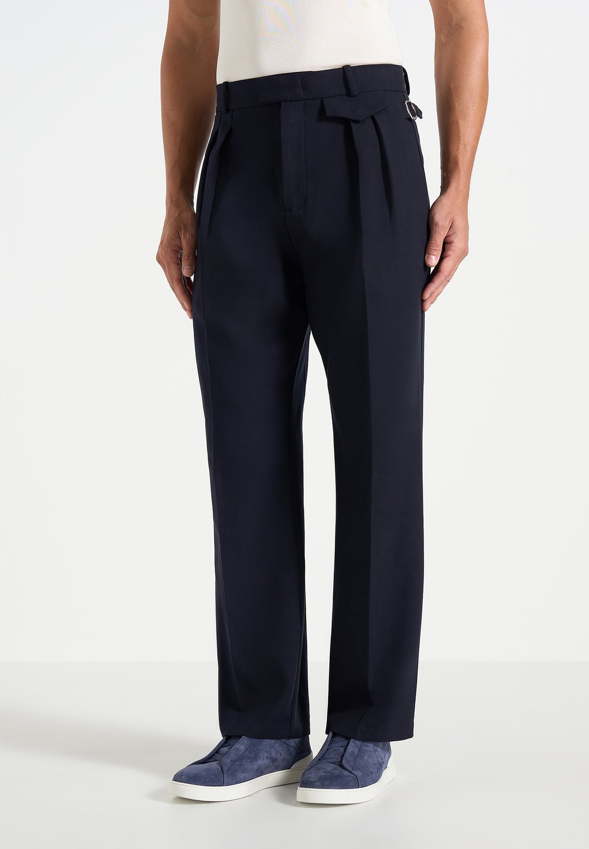 Pierre - Twin Pleat Tailored Wool-Blend Trousers - Dark Navy