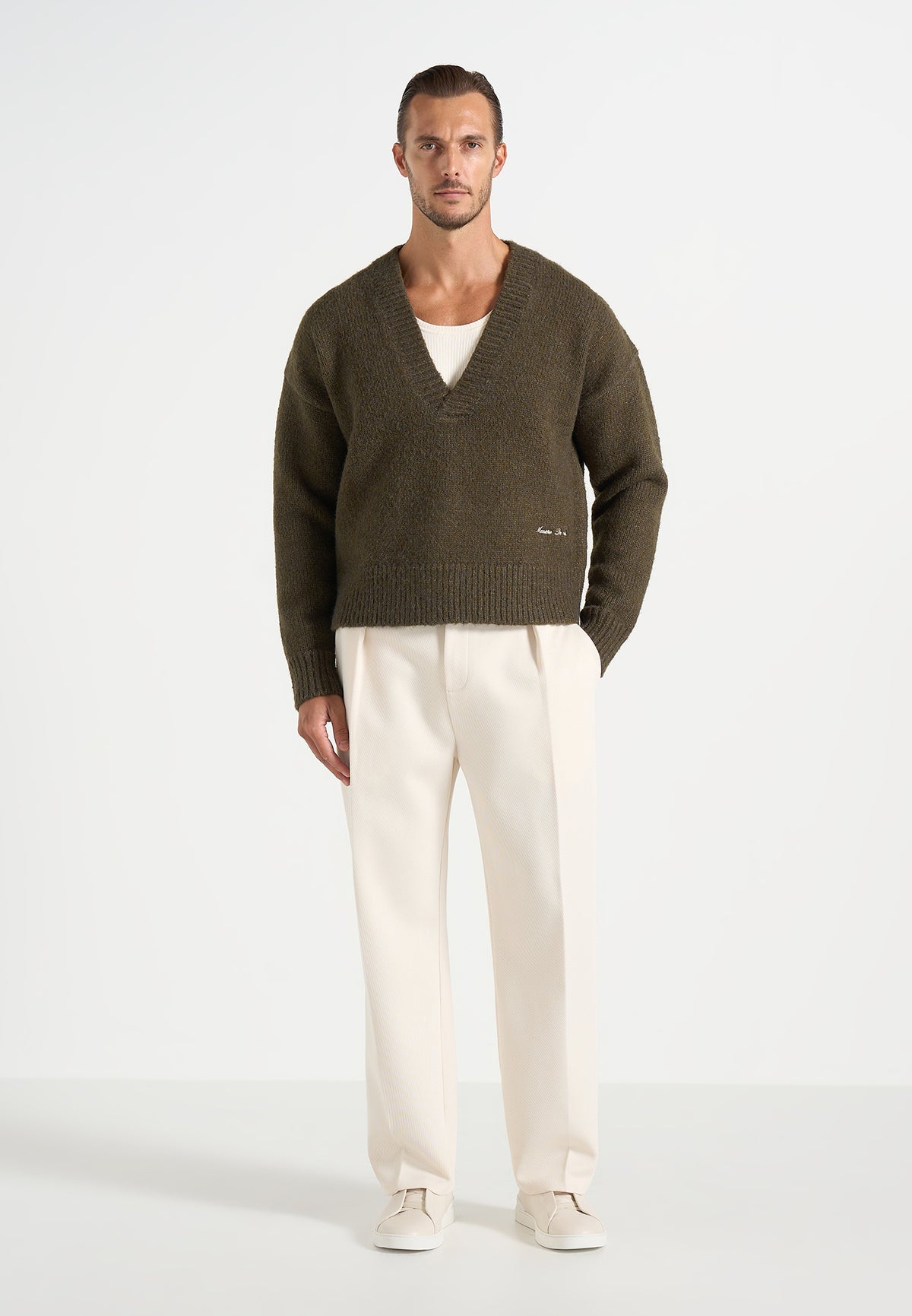 Chad - V-Neck Wool-Blend Knit Jumper - Olive