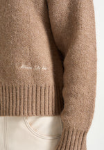 Kamil - Art Slogan Speckled Brushed Wool-Blend Knit Jumper - Beige