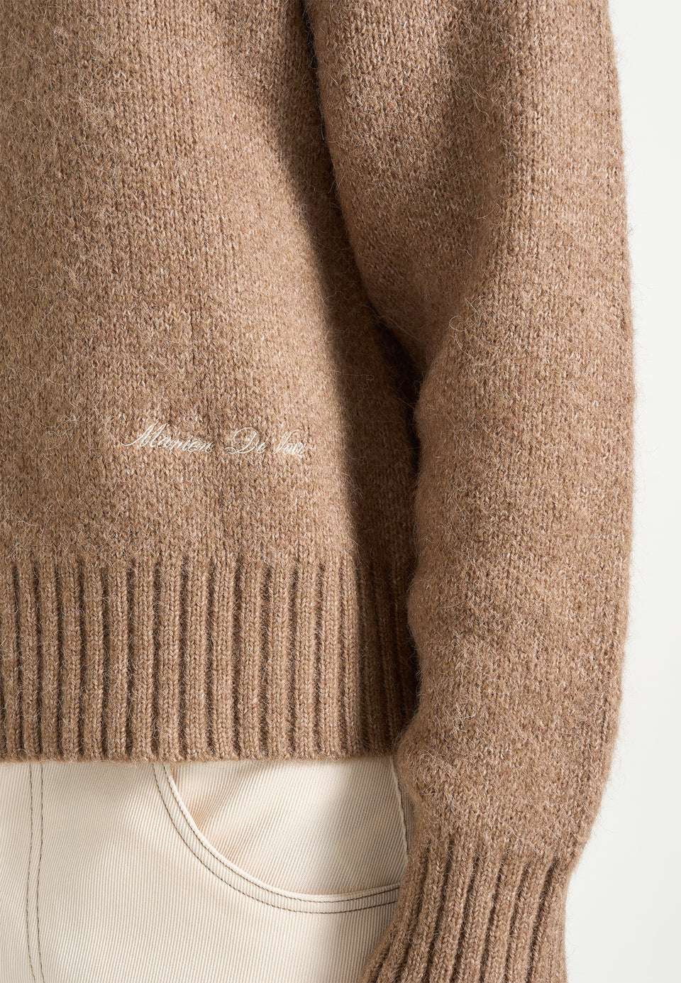 Kamil - Art Slogan Speckled Brushed Wool-Blend Knit Jumper - Beige