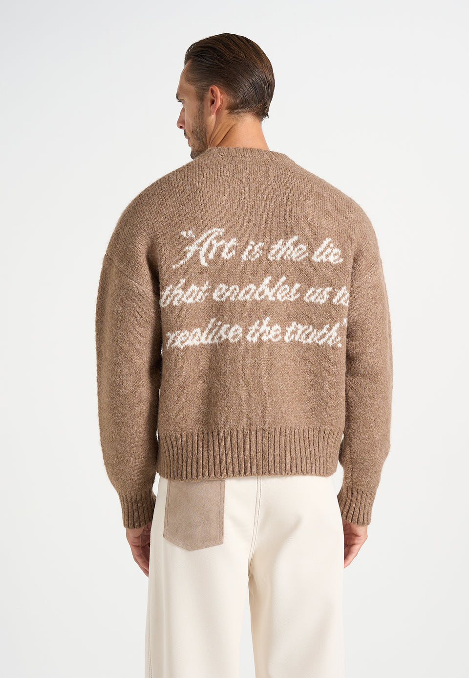 Kamil - Art Slogan Speckled Brushed Wool-Blend Knit Jumper - Beige
