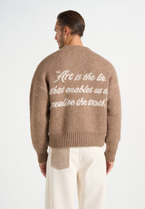 Kamil - Art Slogan Speckled Brushed Wool-Blend Knit Jumper - Beige