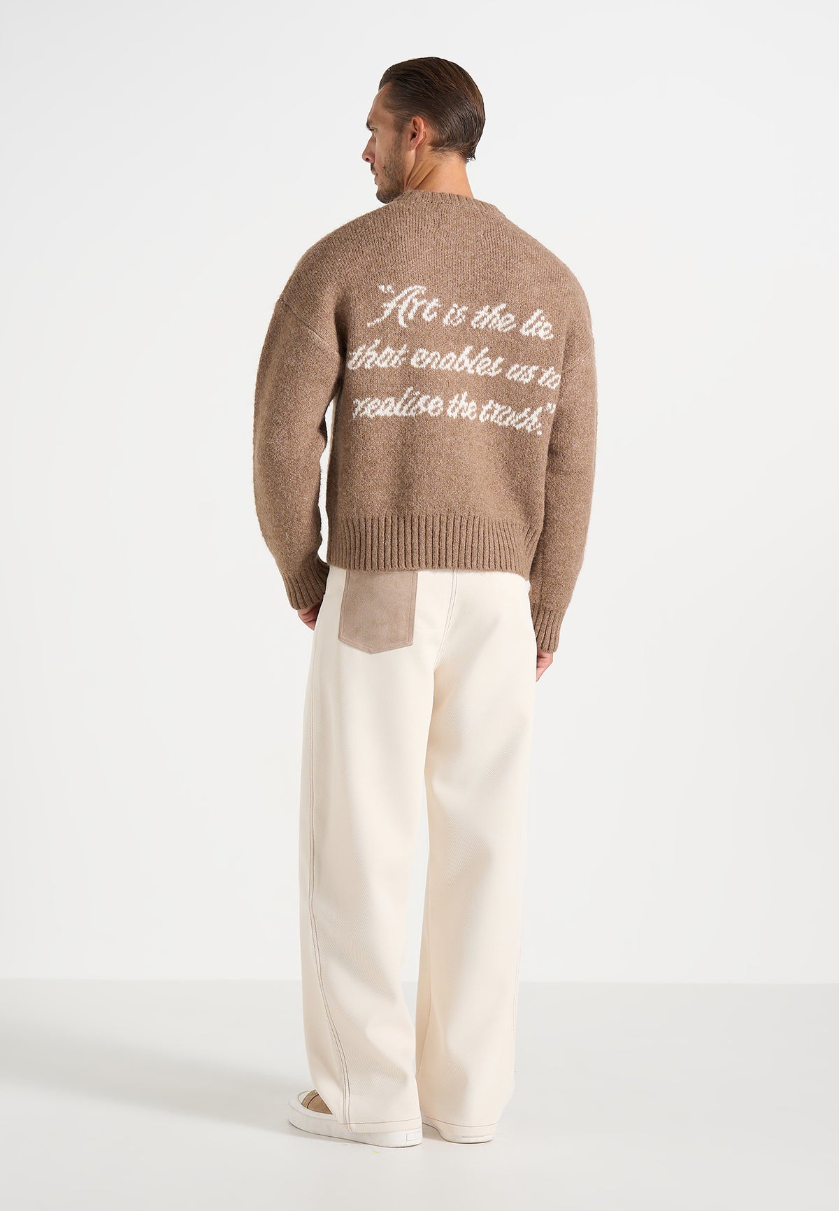 Kamil - Art Slogan Speckled Brushed Wool-Blend Knit Jumper - Beige