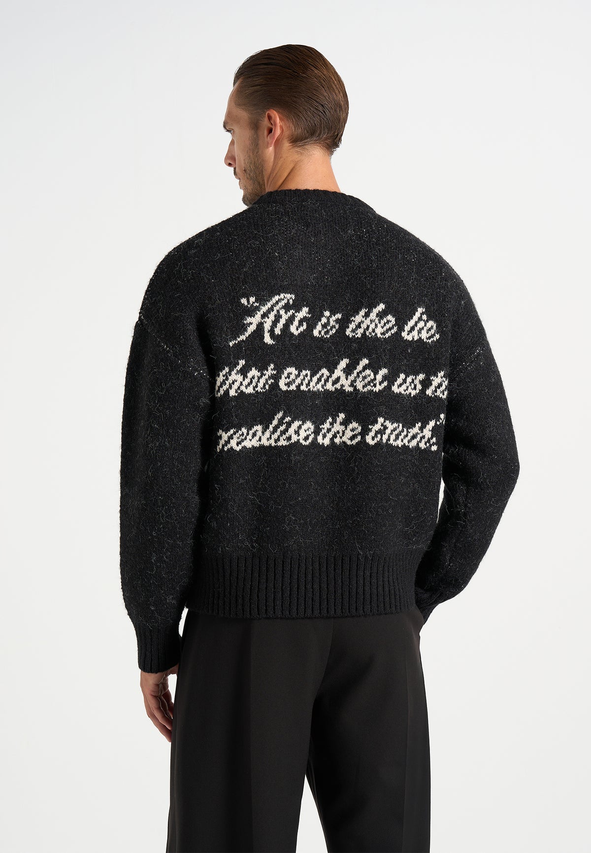 Kamil - Art Slogan Speckled Brushed Wool-Blend Knit Jumper - Black