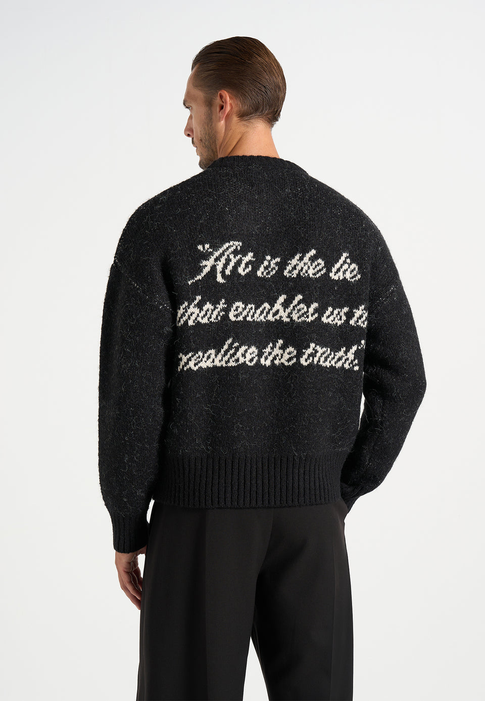 Kamil - Art Slogan Speckled Brushed Wool-Blend Knit Jumper - Black