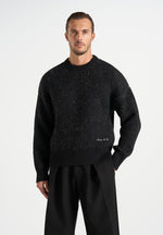 Kamil - Art Slogan Speckled Brushed Wool-Blend Knit Jumper - Black