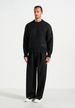 Kamil - Art Slogan Speckled Brushed Wool-Blend Knit Jumper - Black