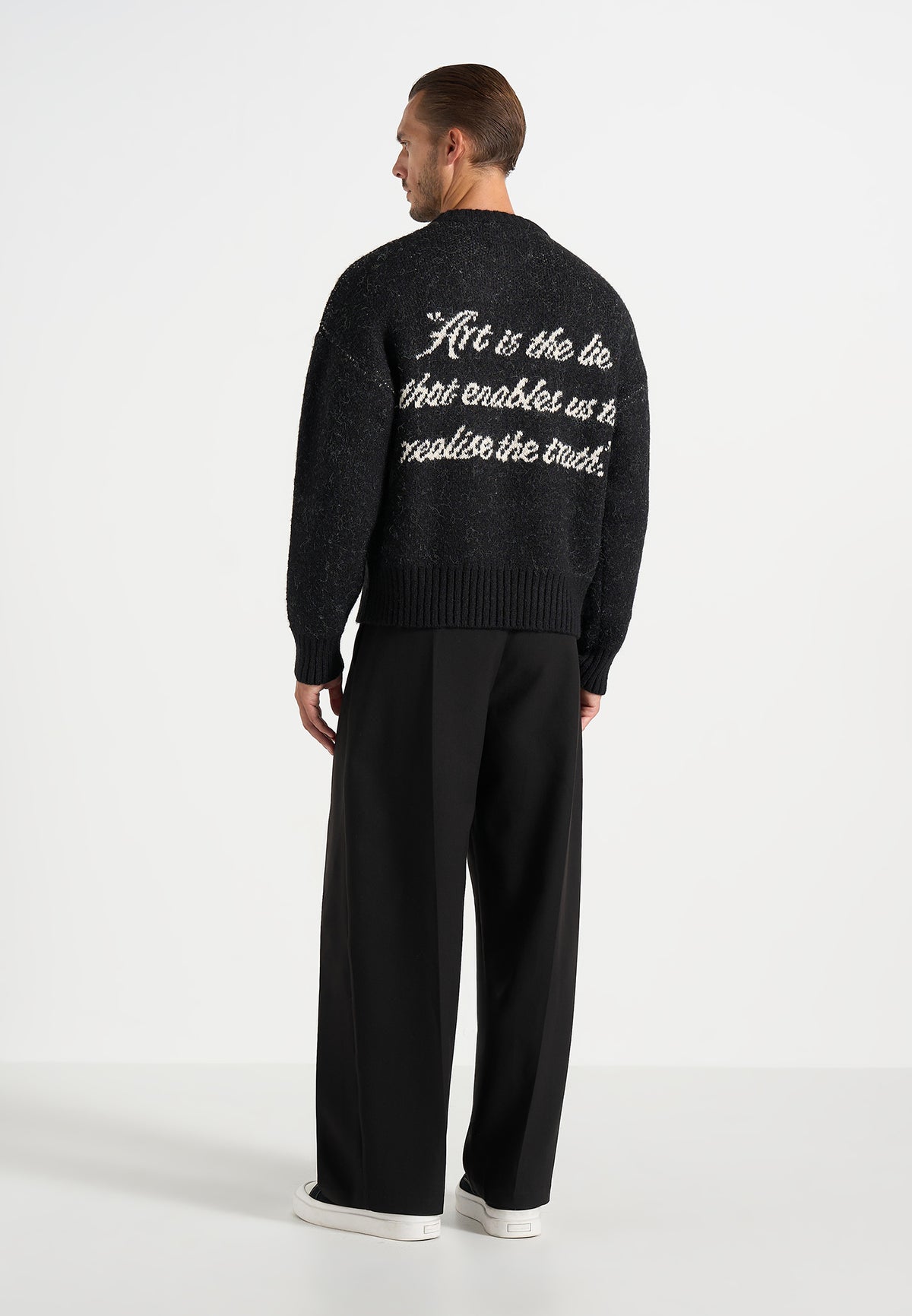 Kamil - Art Slogan Speckled Brushed Wool-Blend Knit Jumper - Black