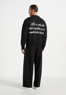 Kamil - Art Slogan Speckled Brushed Wool-Blend Knit Jumper - Black