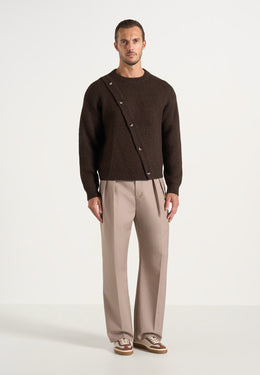 Theo - Asymmetric Brushed Wool-Blend Knit Jumper - Brown