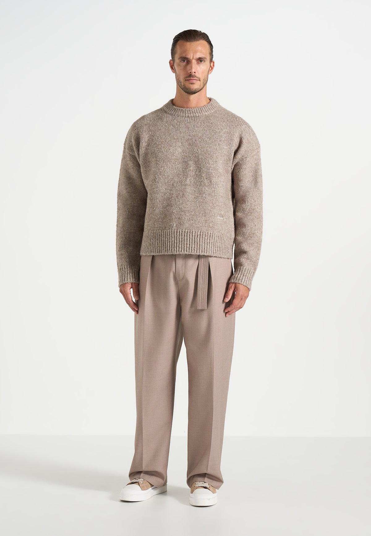 KW001 - Brushed Wool-Blend Knit Signature Jumper - Beige