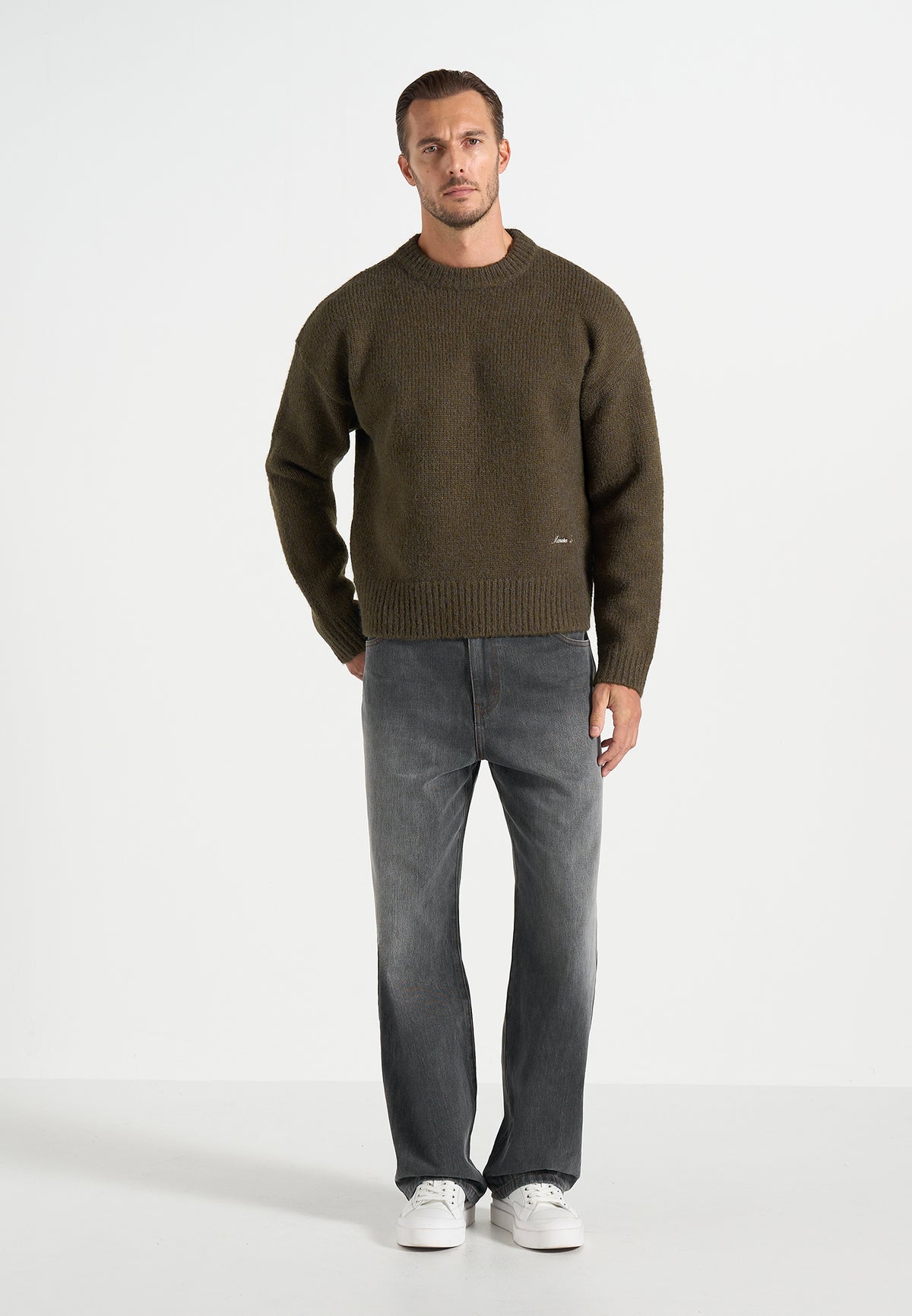 KW001 - Brushed Wool-Blend Knit Signature Jumper - Olive