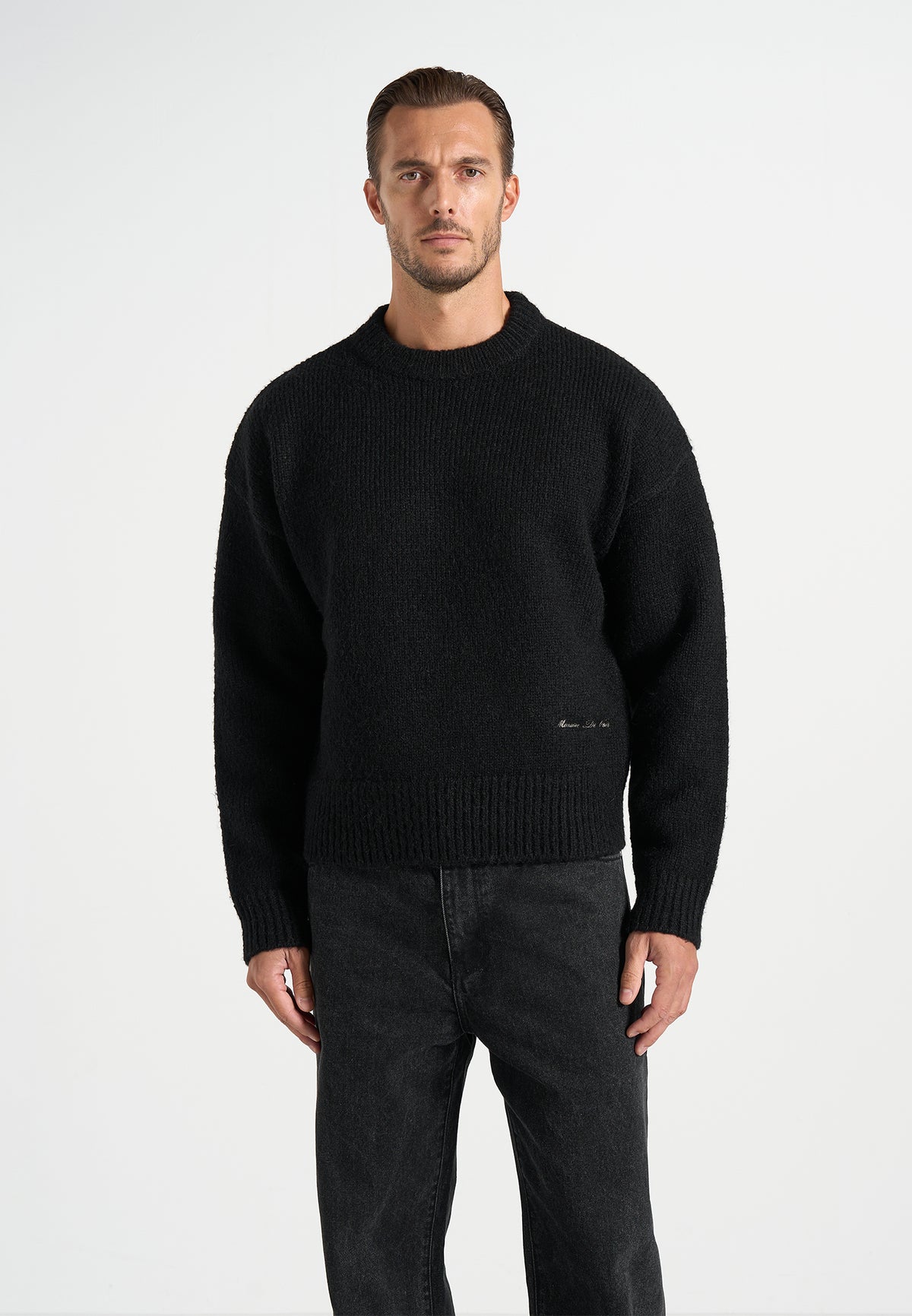 KW001 - Brushed Wool-Blend Knit Signature Jumper - Black