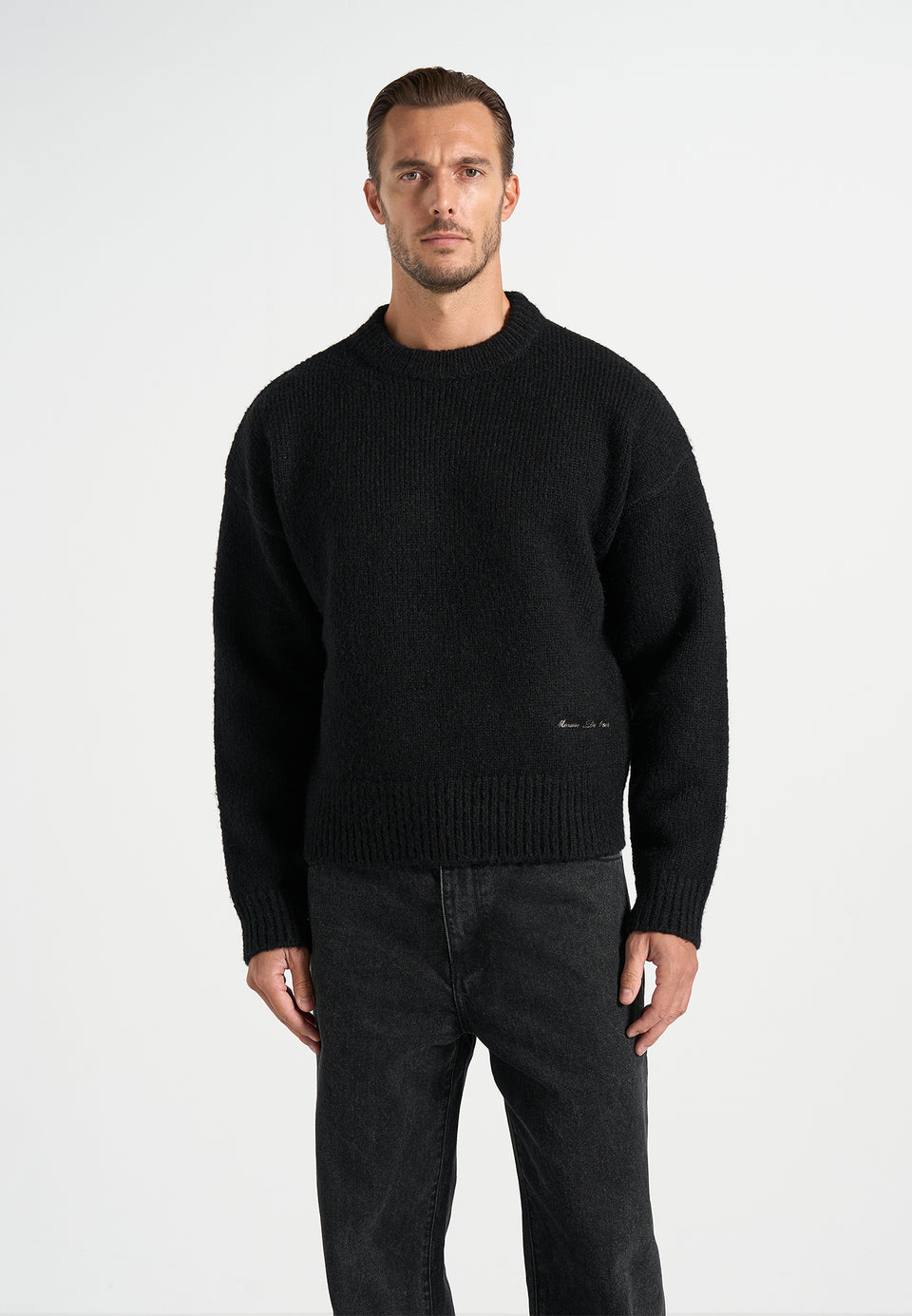 KW001 - Brushed Wool-Blend Knit Signature Jumper - Black