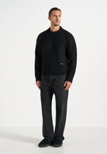 KW001 - Brushed Wool-Blend Knit Signature Jumper - Black