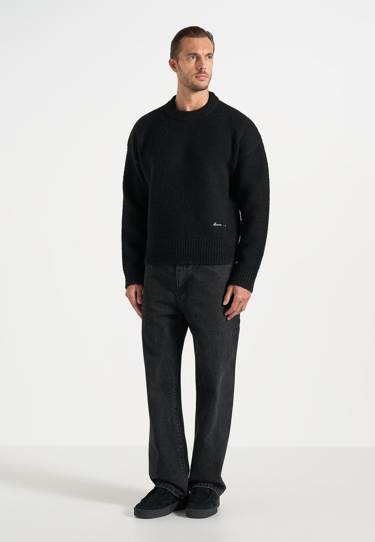 KW001 - Brushed Wool-Blend Knit Signature Jumper - Black