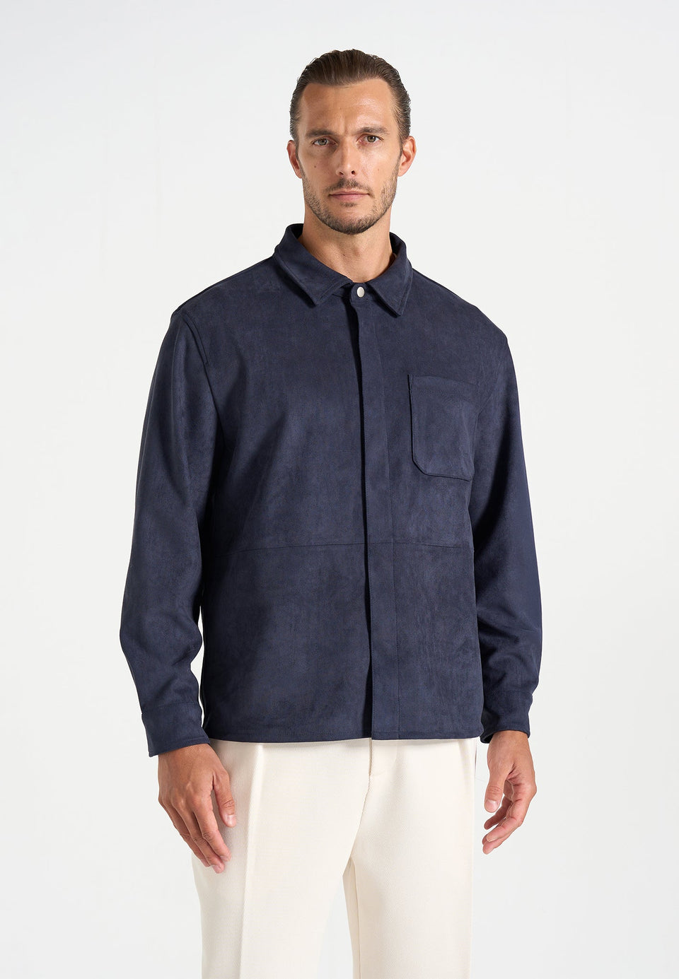 Andy - Unisex Suede Long Sleeve Shirt - Navy