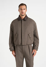 Cameron - Unisex Oversized Textured Tailored Bomber Jacket - Taupe